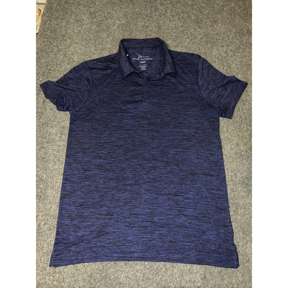 Marc Anthony Luxury Mens Polo Shirt Medium Navy Blue Space Dye Short Sleeve